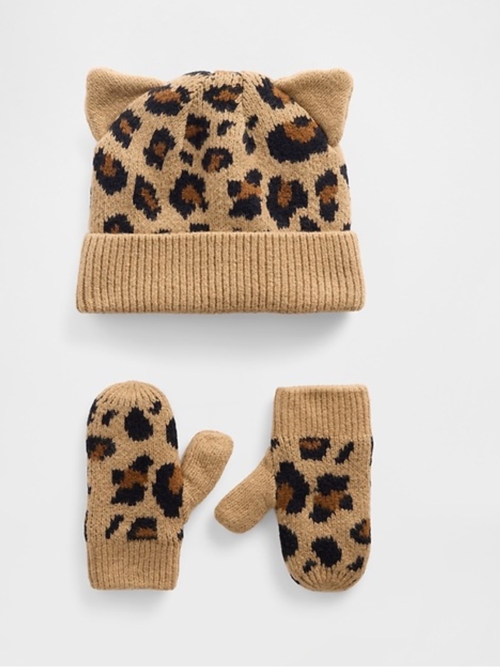 GAP CashSoft Leopard Beanie & Mittens Set 6-12 Months/12-18 Months